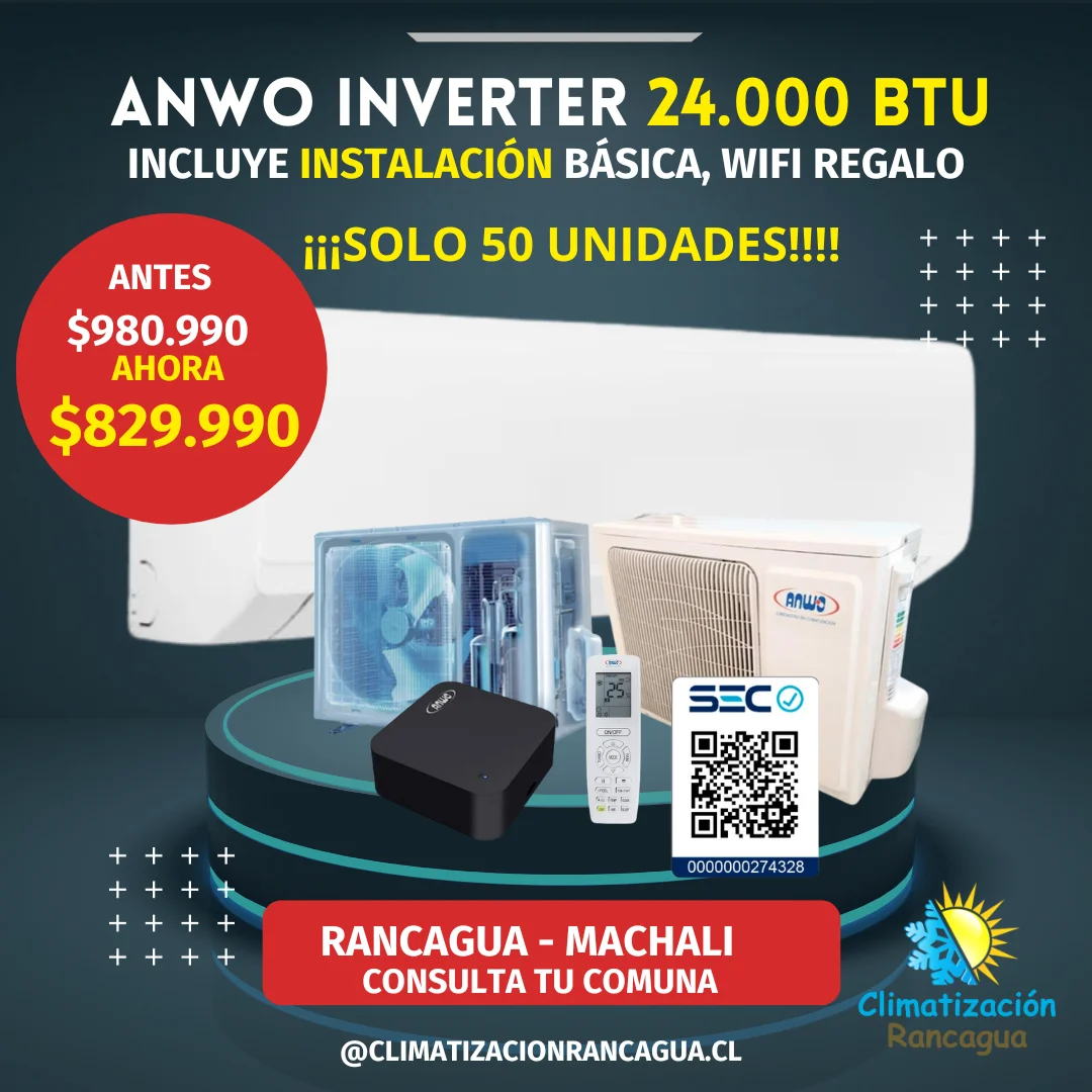 oferta anwo inverter con instalacion 24000 btu